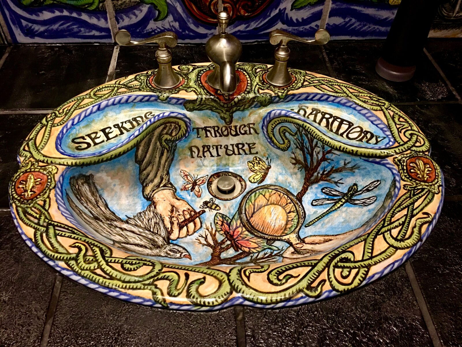 Seeking Harmony through Nature on a very ornately designed sink.