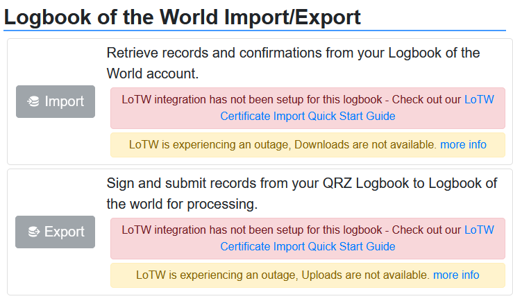 Logbook of the World Import/Export - this is the part where I upload my certificates.